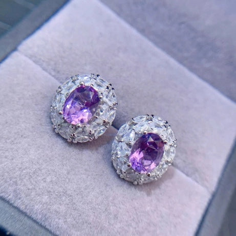 Amethyst Earrings | 925 Sterling Silver Purple Gemstone Jewelry