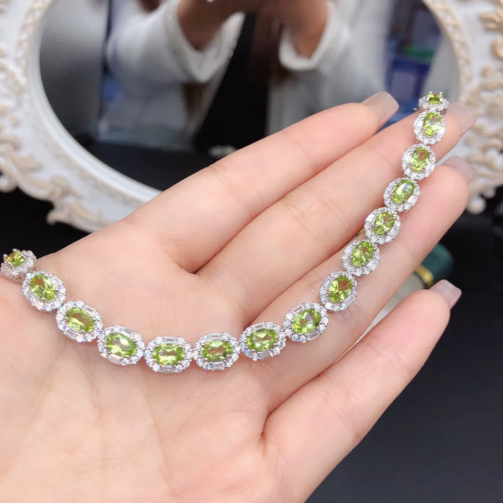 Natural Peridot August Birthstone Tennis Bracelet 925 Sterling Silver 4x6mm