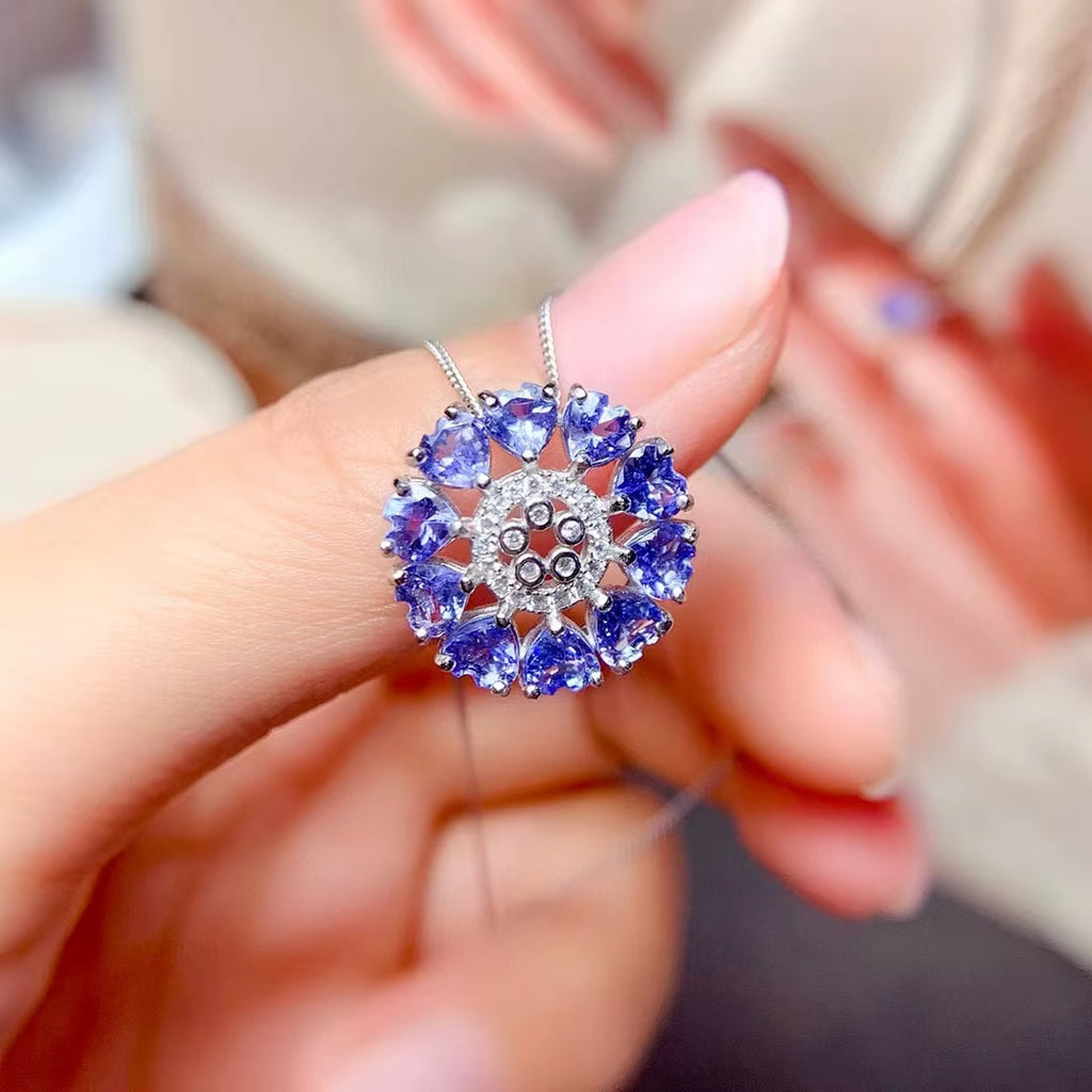 VVS Grade Tanzanite Heart Necklace, Tanzanite Pendant 925 Sterling Silver