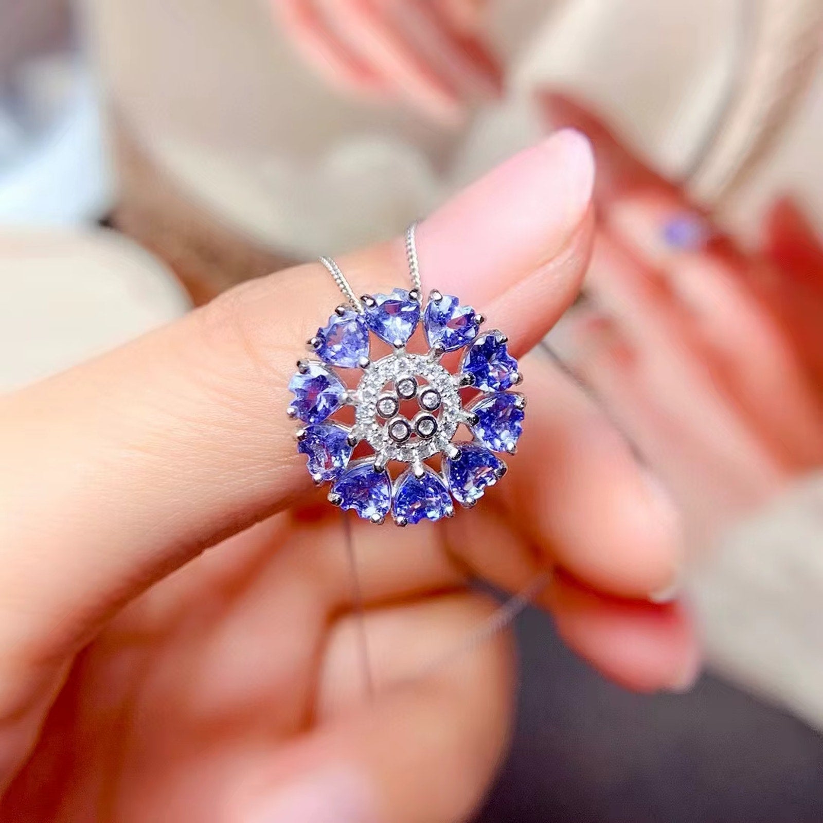 VVS Grade Tanzanite Heart Necklace, Tanzanite Pendant 925 Sterling Silver