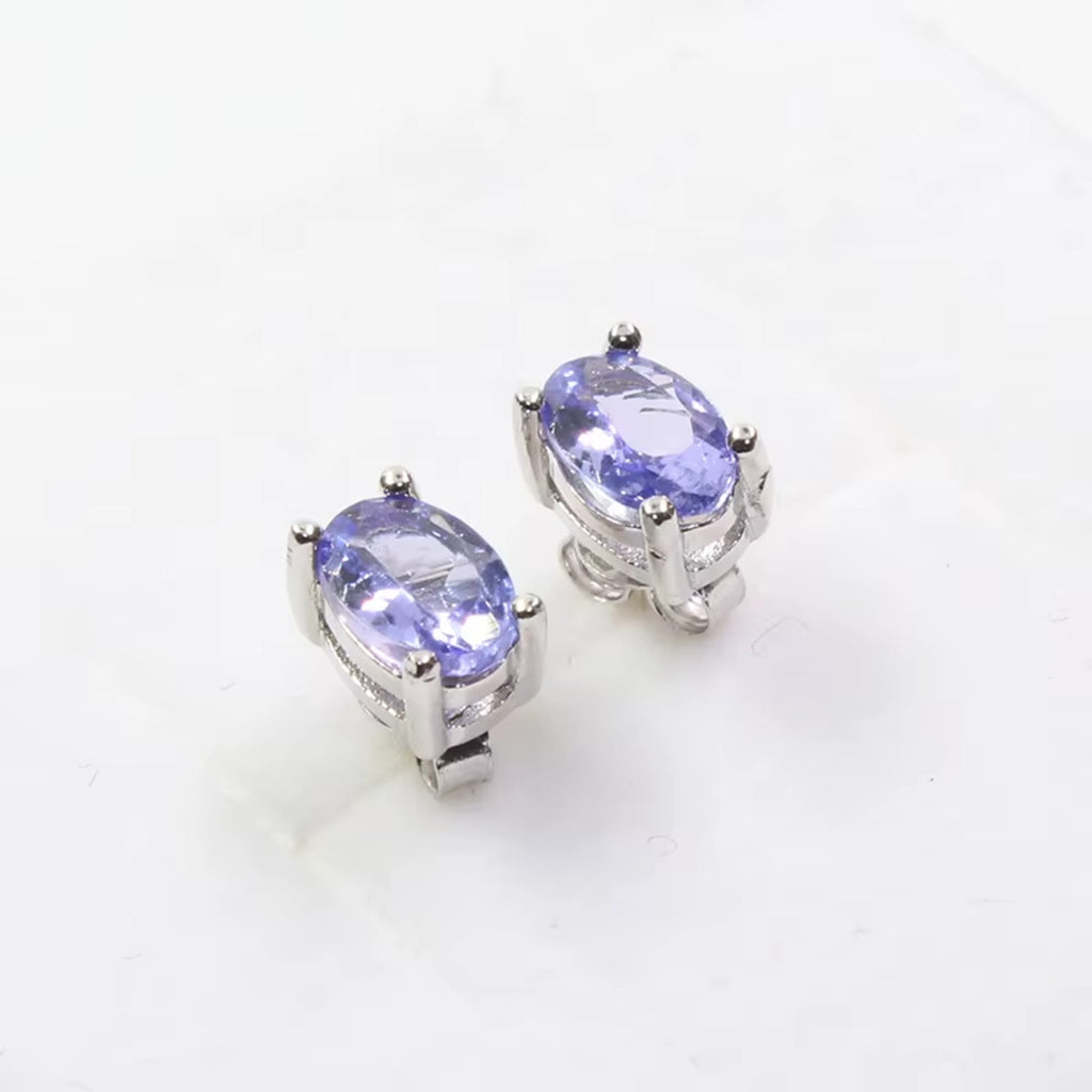 Purple Tanzanite Earrings 925 Sterling Silver, Natural Tanzanite Stud Earrings
