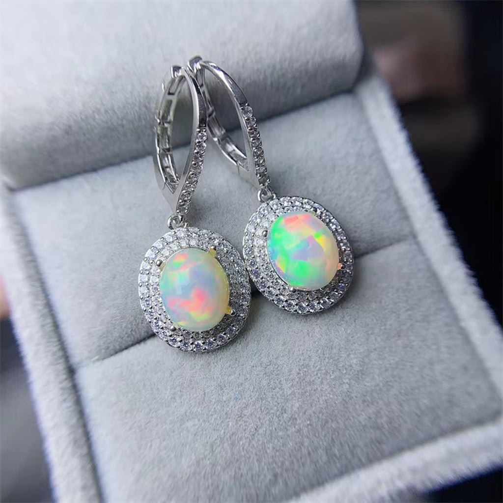 Natural Fire Opal Earrings, Women's Opal Earrings 925 Sterling Silver 8x10mm