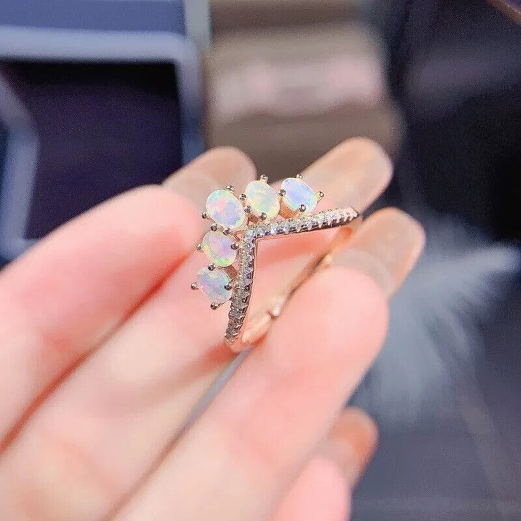 Natural Australian Fire Opal Wedding Band Ring, Opal Ring for Engagement