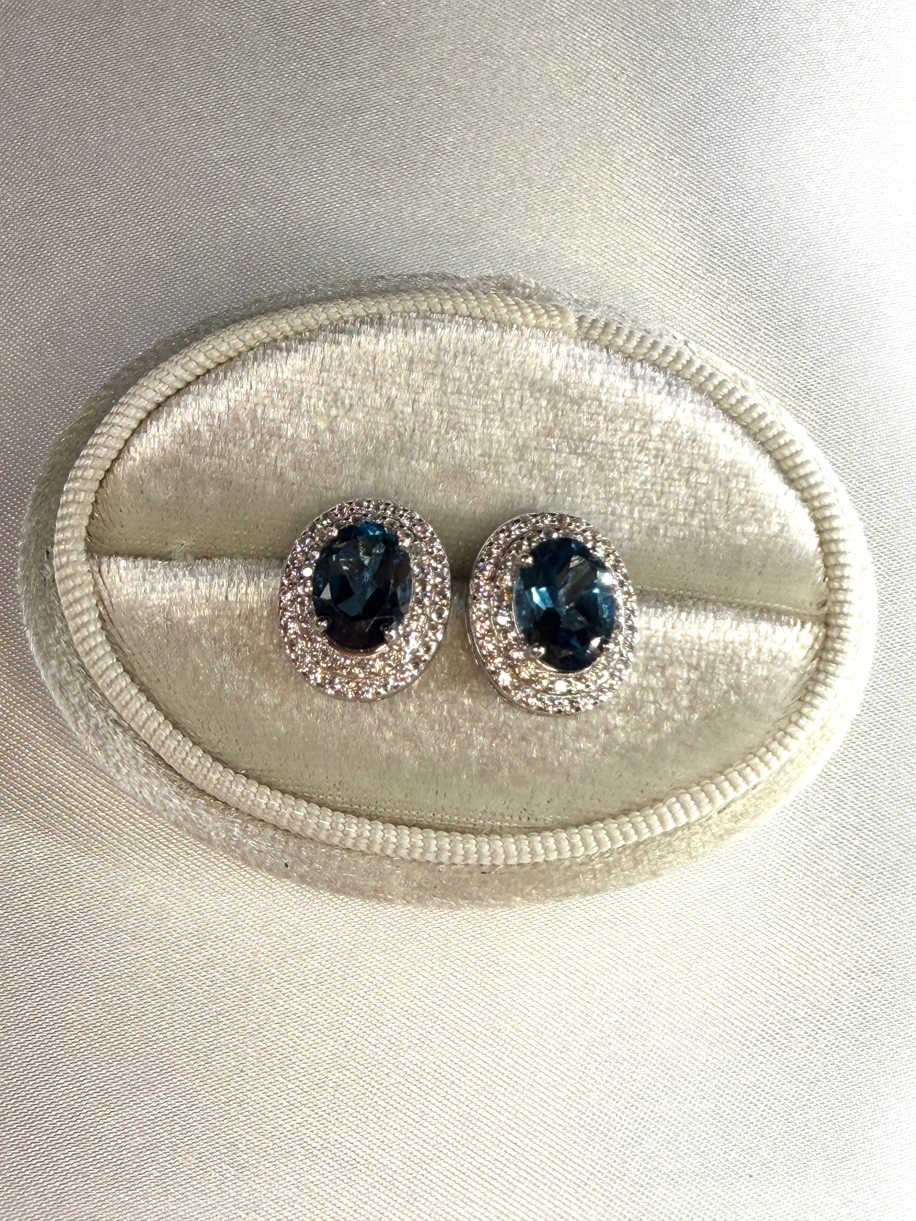 London Blue Topaz Cluster Stud Earrings 5x7mm