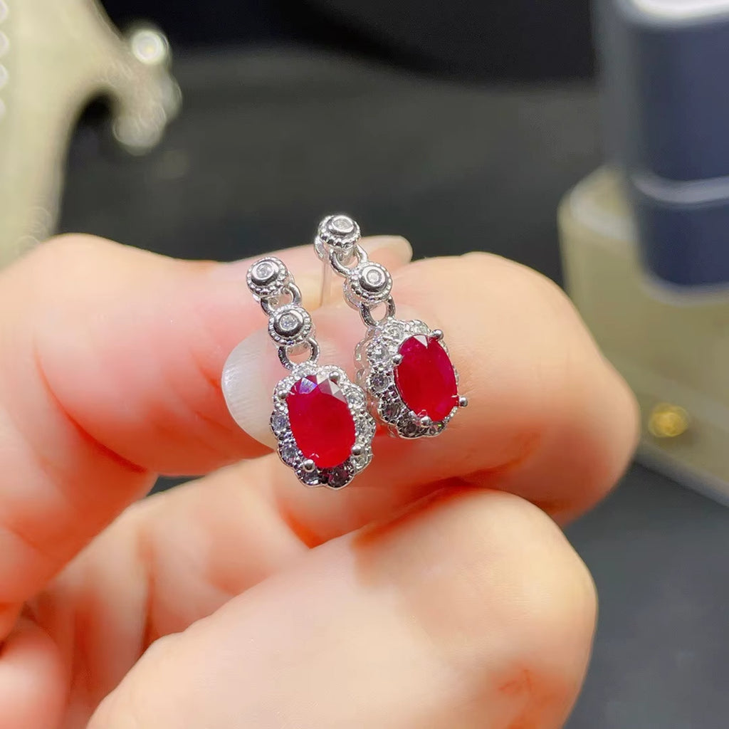 Natural Ruby Gemstone Earrings 925 Sterling Silver, Ruby Stud Earrings 4x6mm