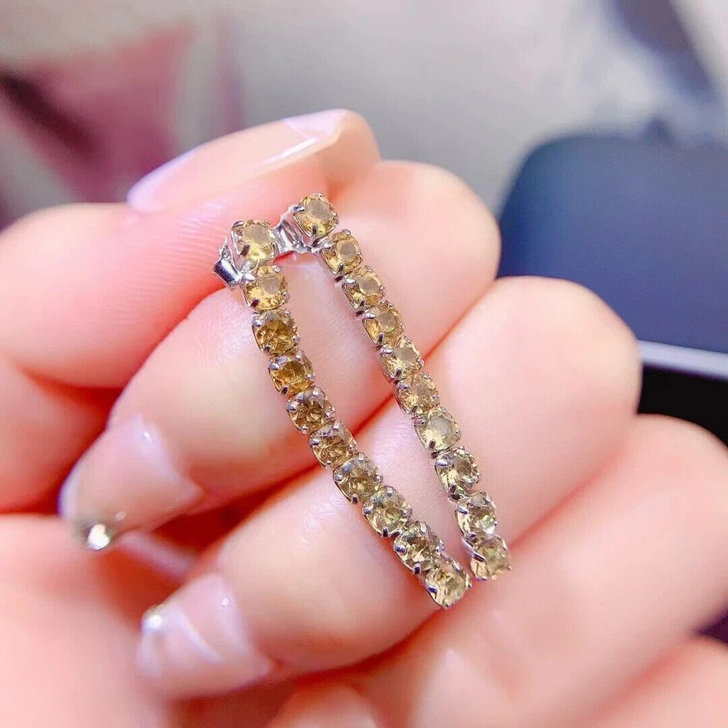 Natural Citrine Dangle Earrings 3mm VVS Grade 925 Sterling Silver