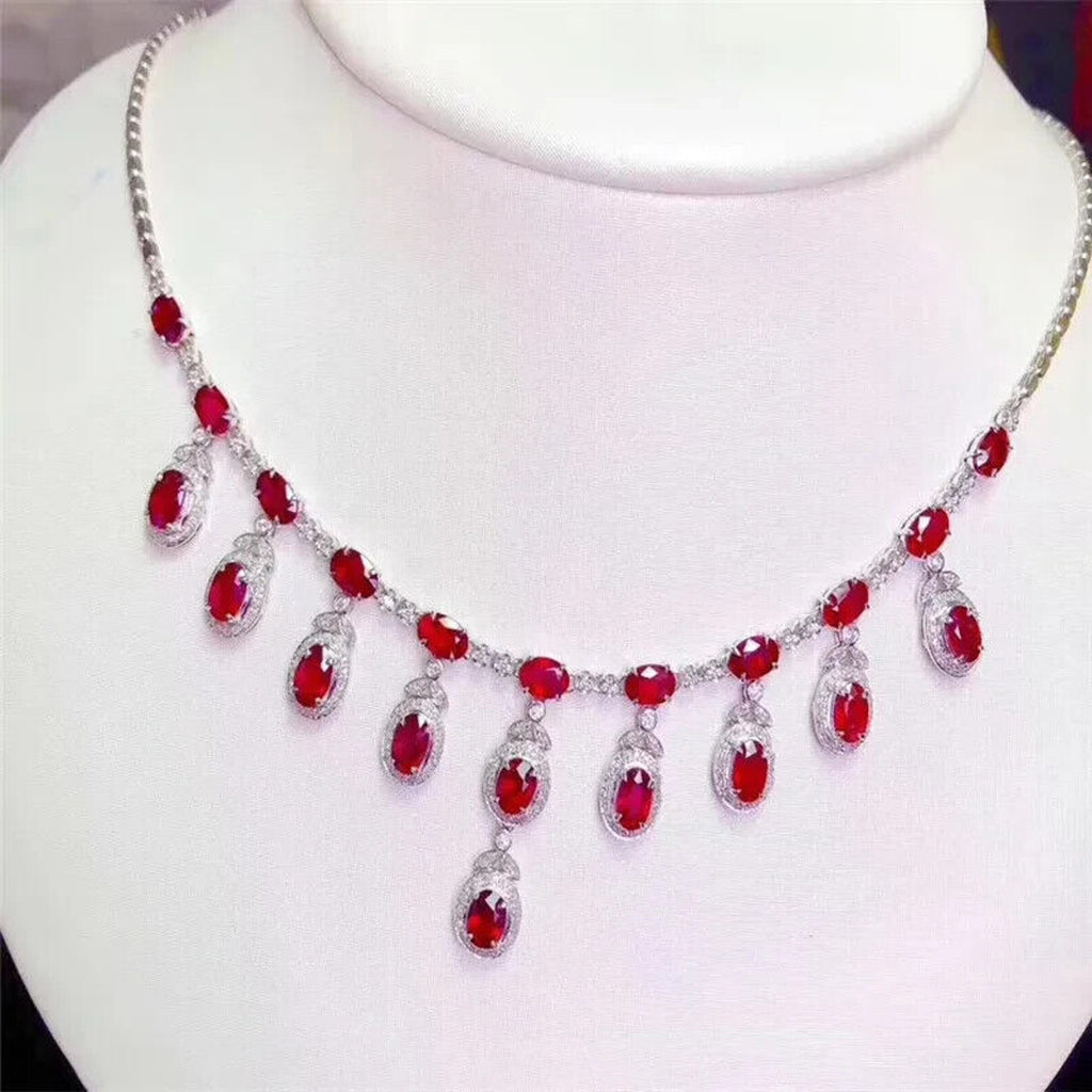Women's Natural Ruby Statement Necklace, Ruby Gemstone Necklace, Genuine Ruby