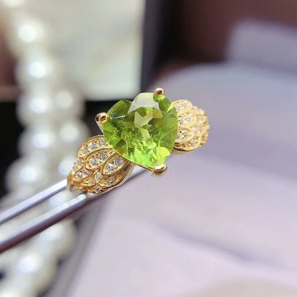Natural Peridot Gemstone Heart Ring 8mm 2CT, August Birthstone Peridot Ring