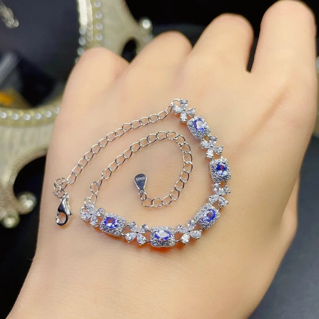 Purple Tanzanite Gemstone Bracelet, Natural Purple Tanzanite Bracelet Platinum