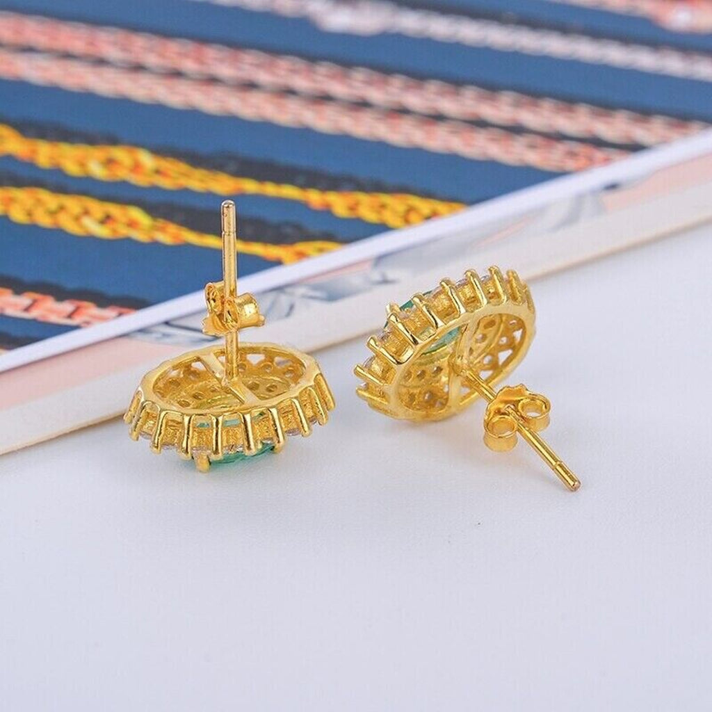 Colombian Emerald Cluster Stud Earrings 4x6mm