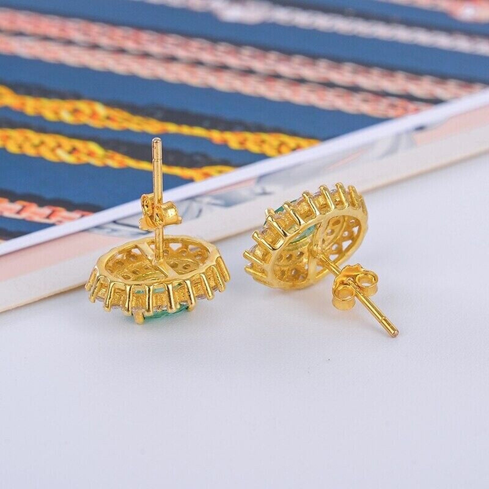 Colombian Emerald Cluster Stud Earrings 4x6mm