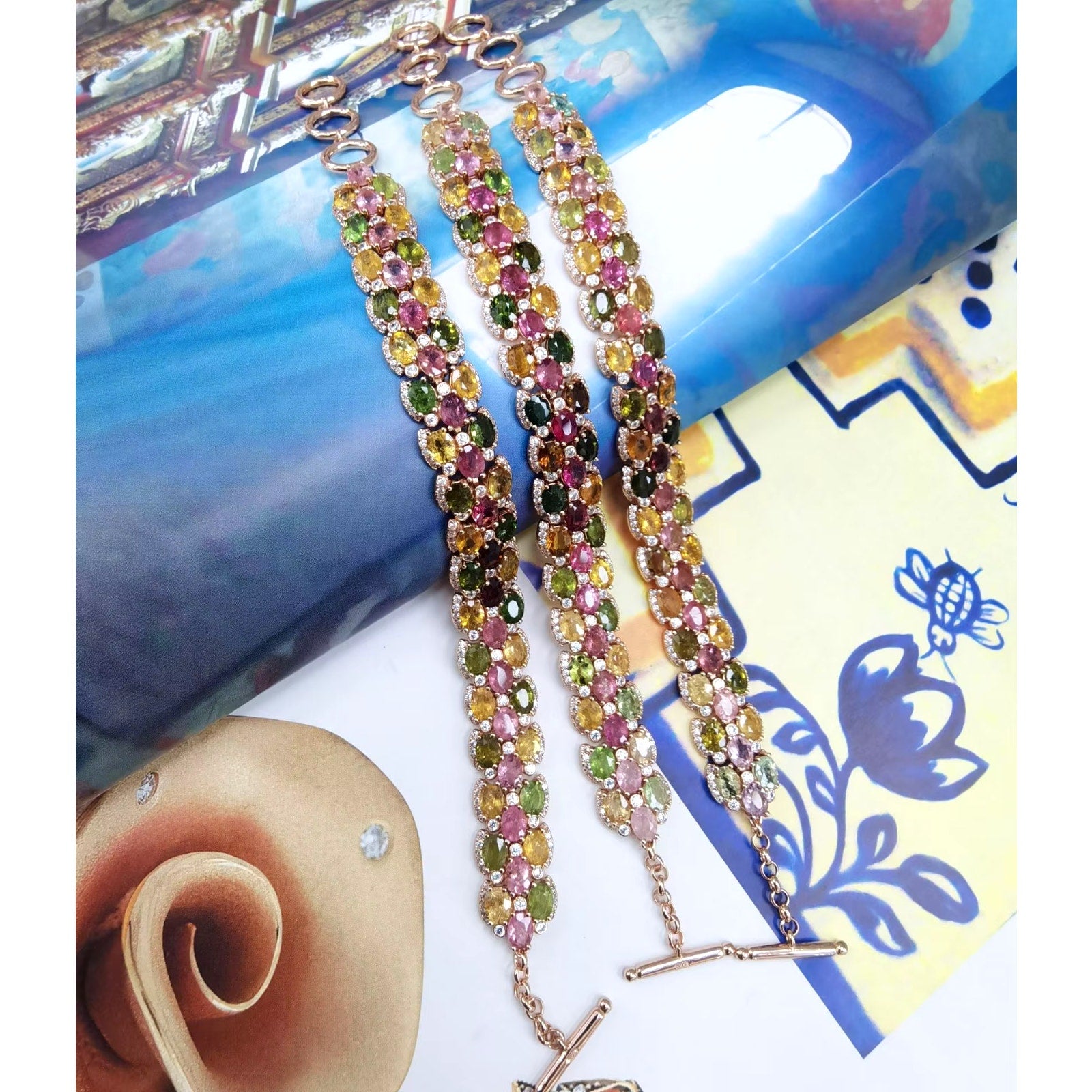 Natural Tourmaline Tennis Bracelet, Multilayer Tourmaline Bracelet Sterling