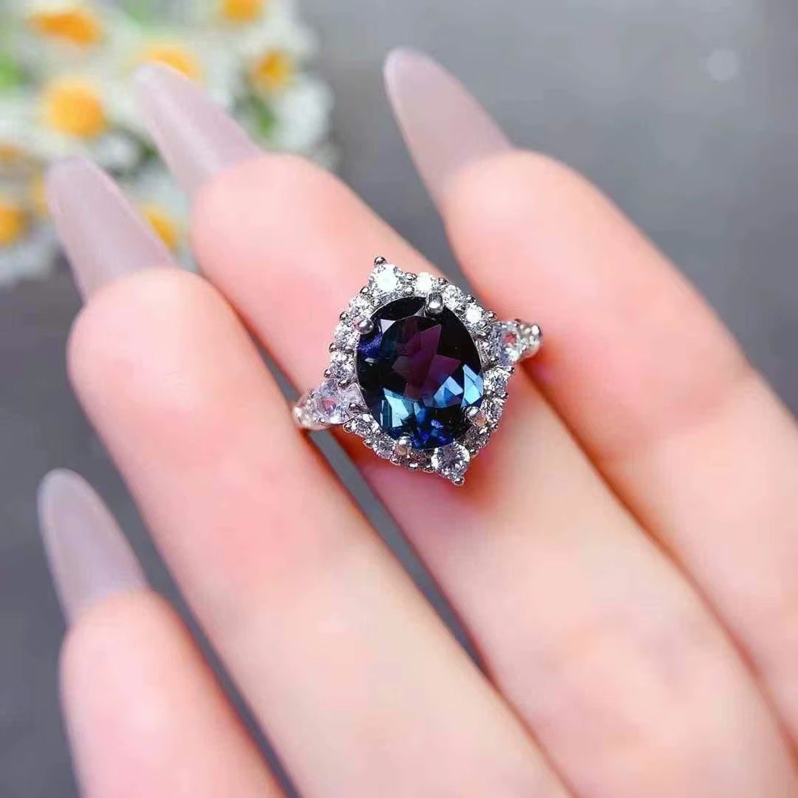 2CT London Blue Topaz Gemstone Ring 925 Sterling Silver Oval Cut 7x9mm