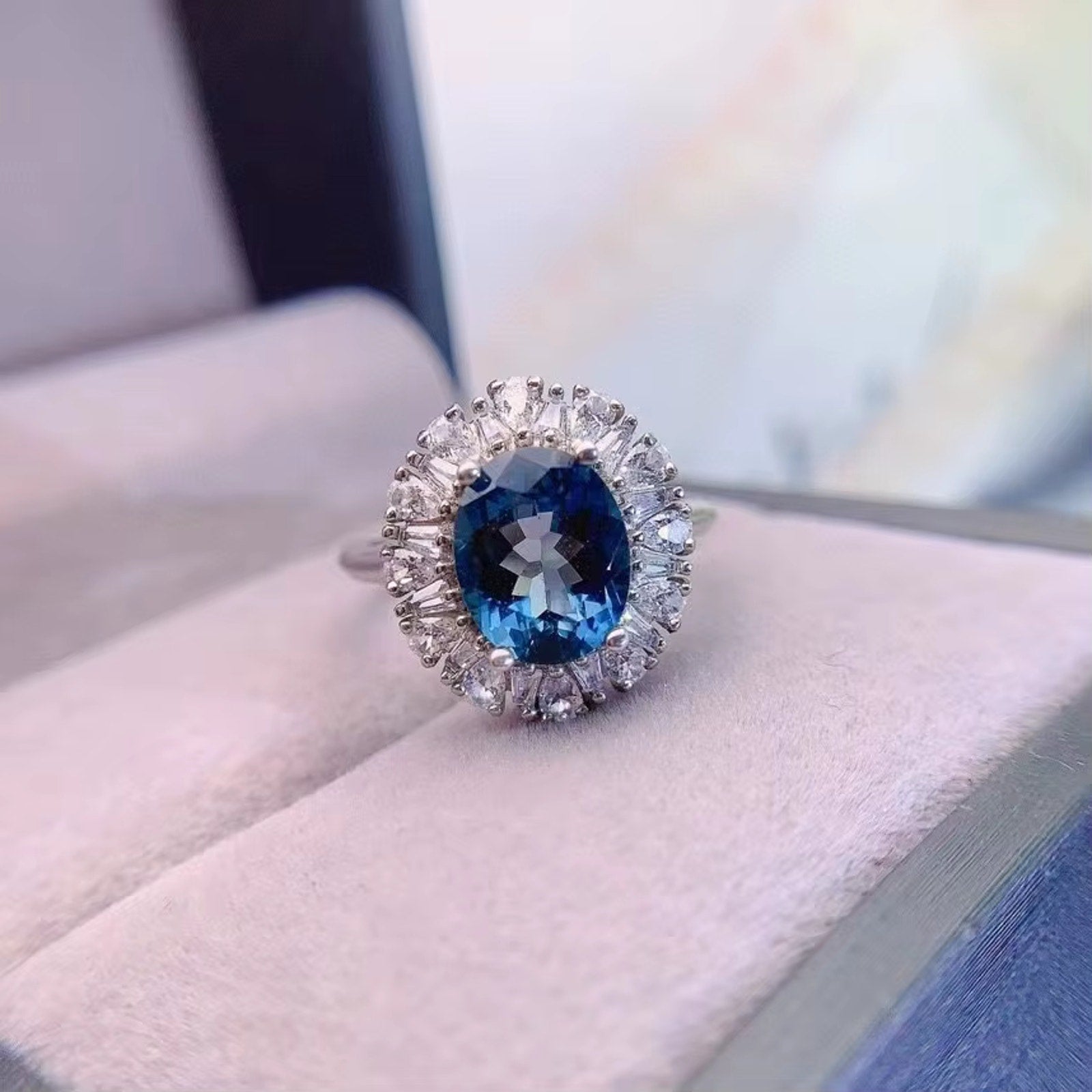 3CT London Blue Topaz Ring 925 Sterling Silver, London Blue Topaz Gemstone Ring