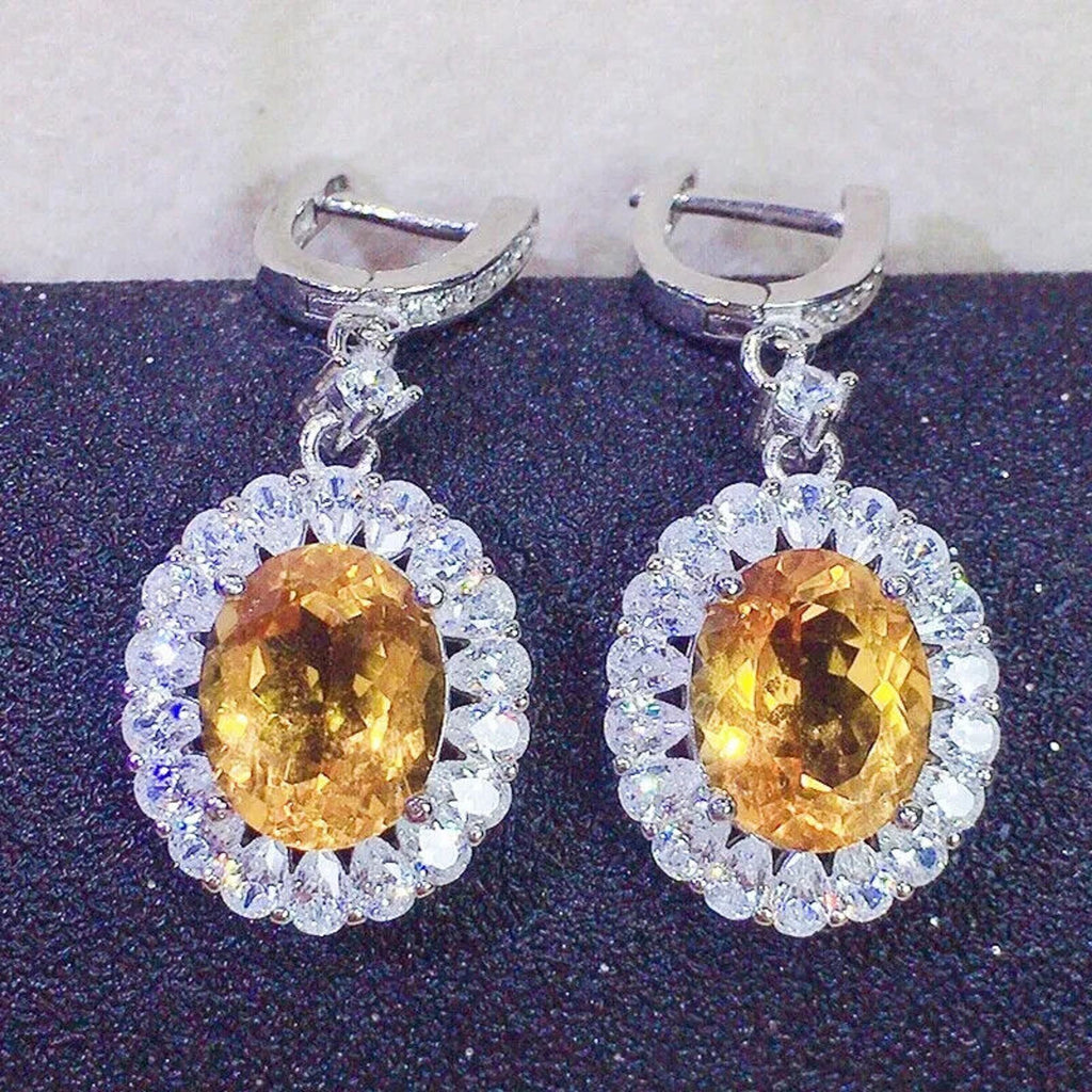 Natural Citrine Oval Cut Dangle Earrings 8x10mm, Citrine Statement Earrings