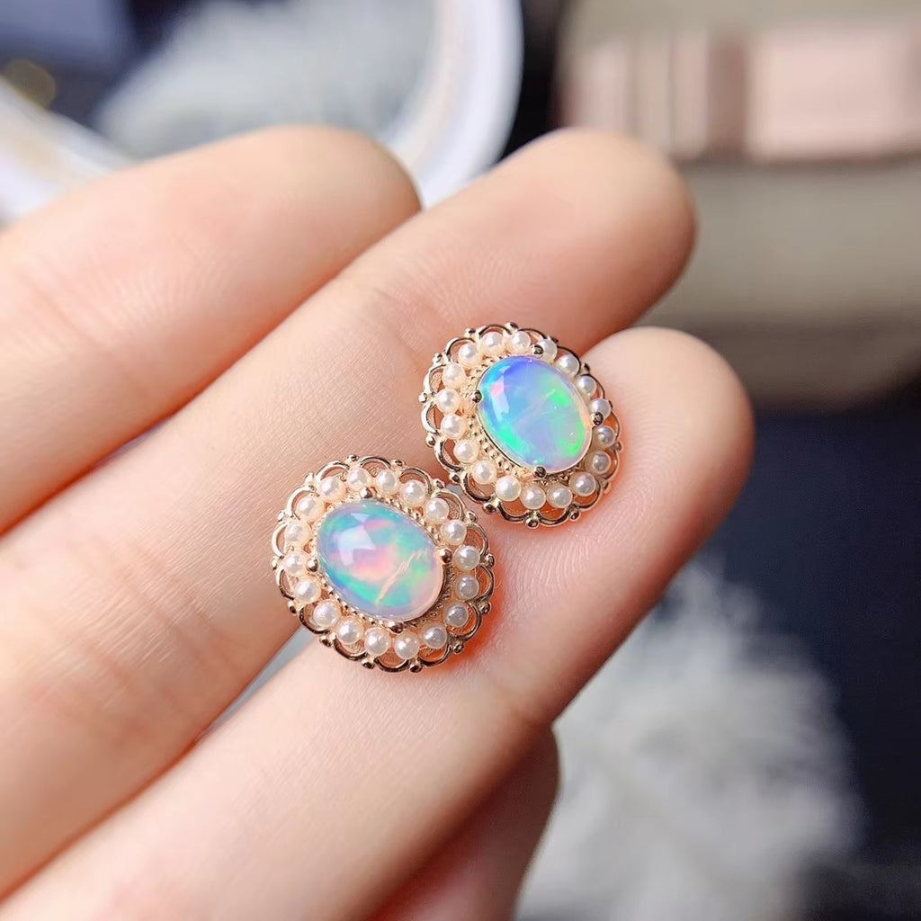 Fire Opal and Faux Pearl Jewelry Set, Natural Fire Opal Necklace and Ring