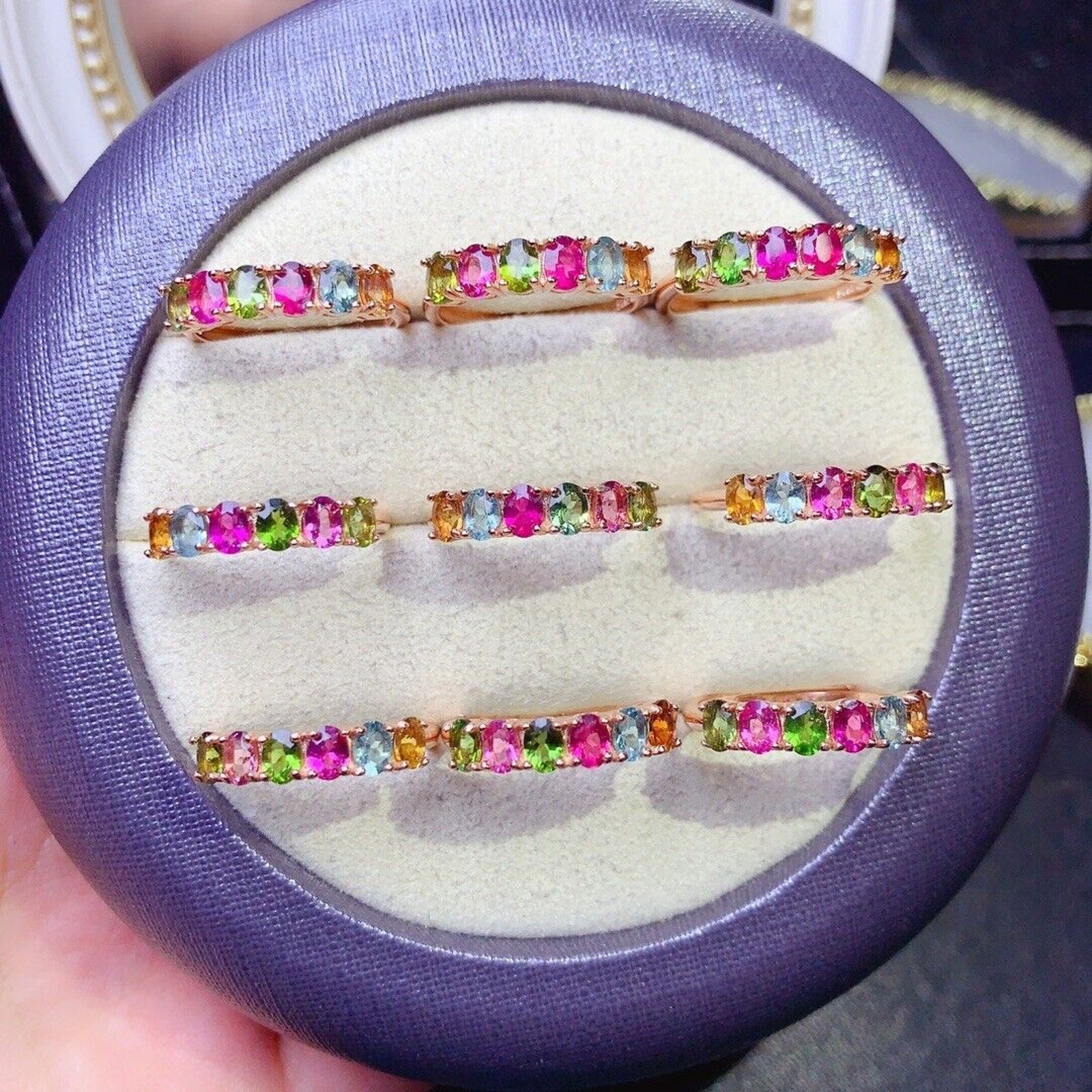 Tourmaline Gemstone Band Ring, Bright Natural Tourmaline Band Ring Silver