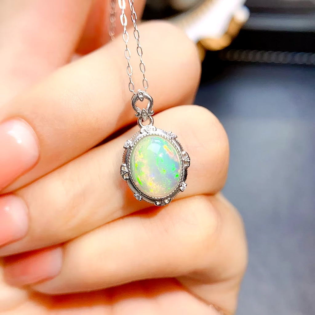 Natural Fire Opal Pendant Necklace, Women's Opal Pendant Necklace 8x10mm