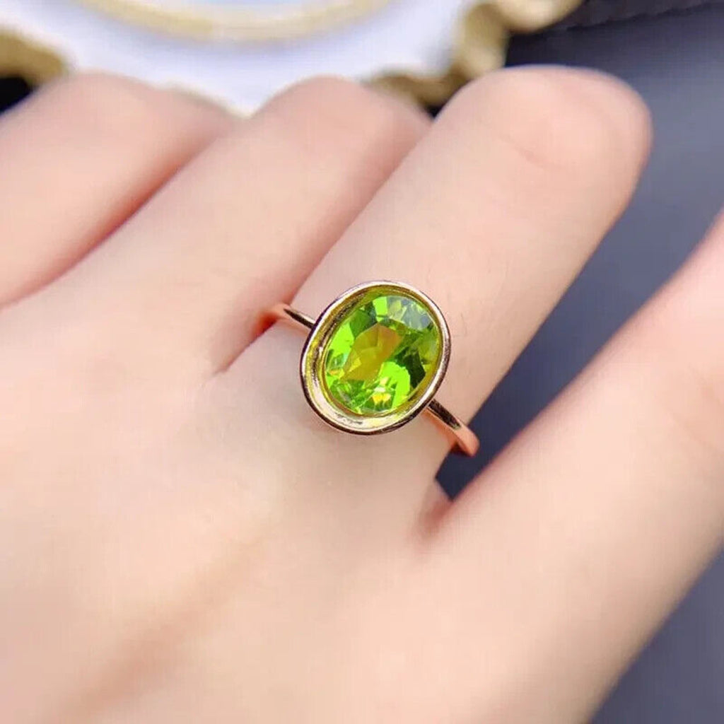 Natural Peridot Gemstone Ring 7x9mm 2CT, August Birthstone Peridot Ring