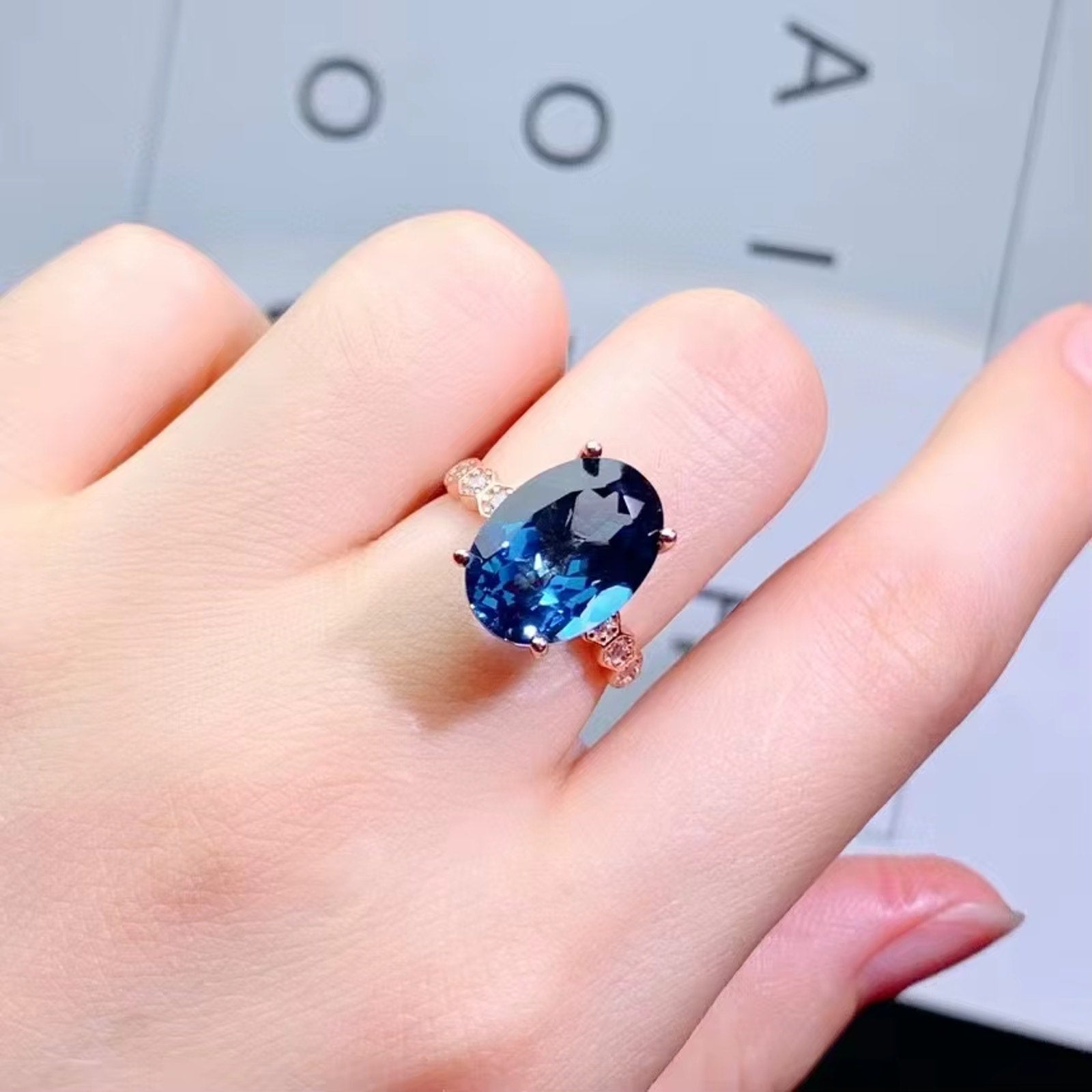 6CT Natural London Blue Topaz Ring 925 Sterling Silver, London Blue Topaz Ring