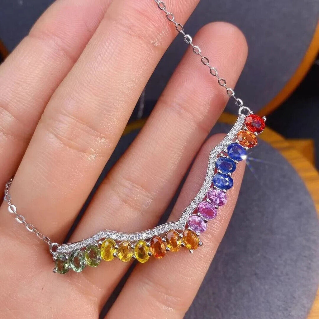 Multicolor Natural Sapphire Clavicle Chain Necklace, Dainty Sapphire Necklace