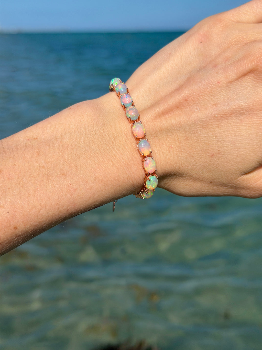 Fire Opal Bracelet, Natural Australian Fire Opal Tennis Bracelet Sterling Silver