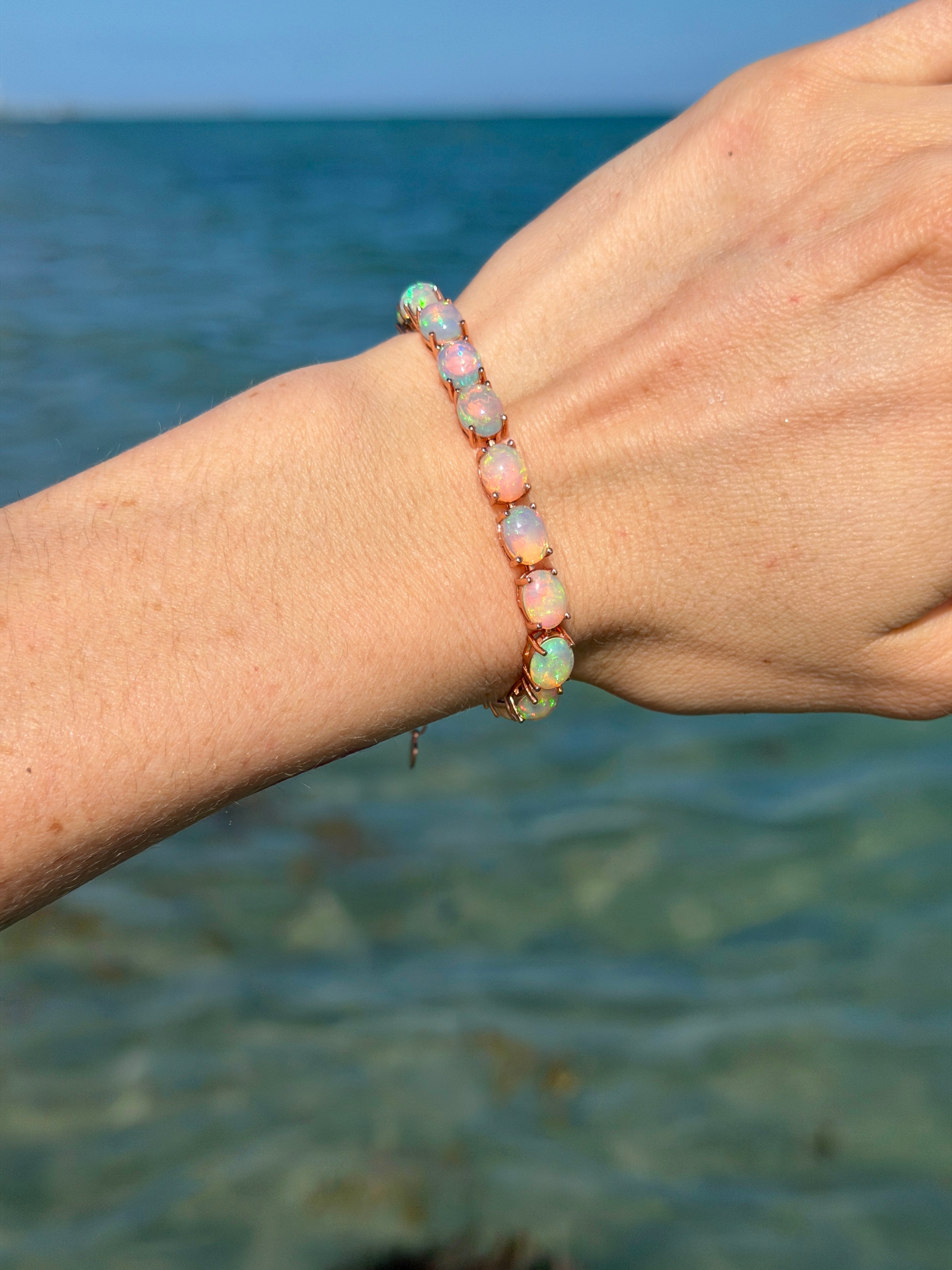 Fire Opal Bracelet, Natural Australian Fire Opal Tennis Bracelet Sterling Silver