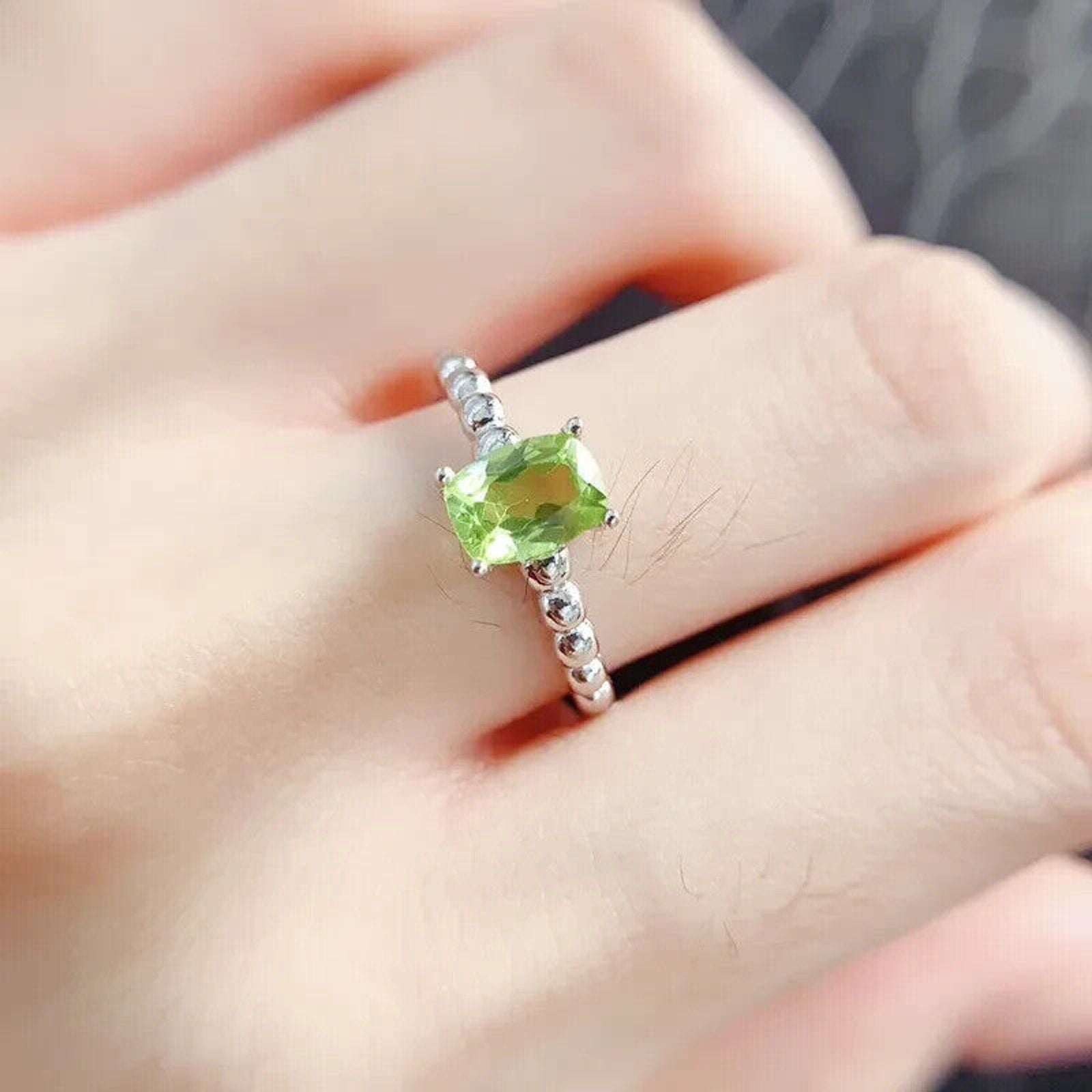 Natural Peridot Gemstone Ring 5x7mm, August Birthstone Peridot Ring