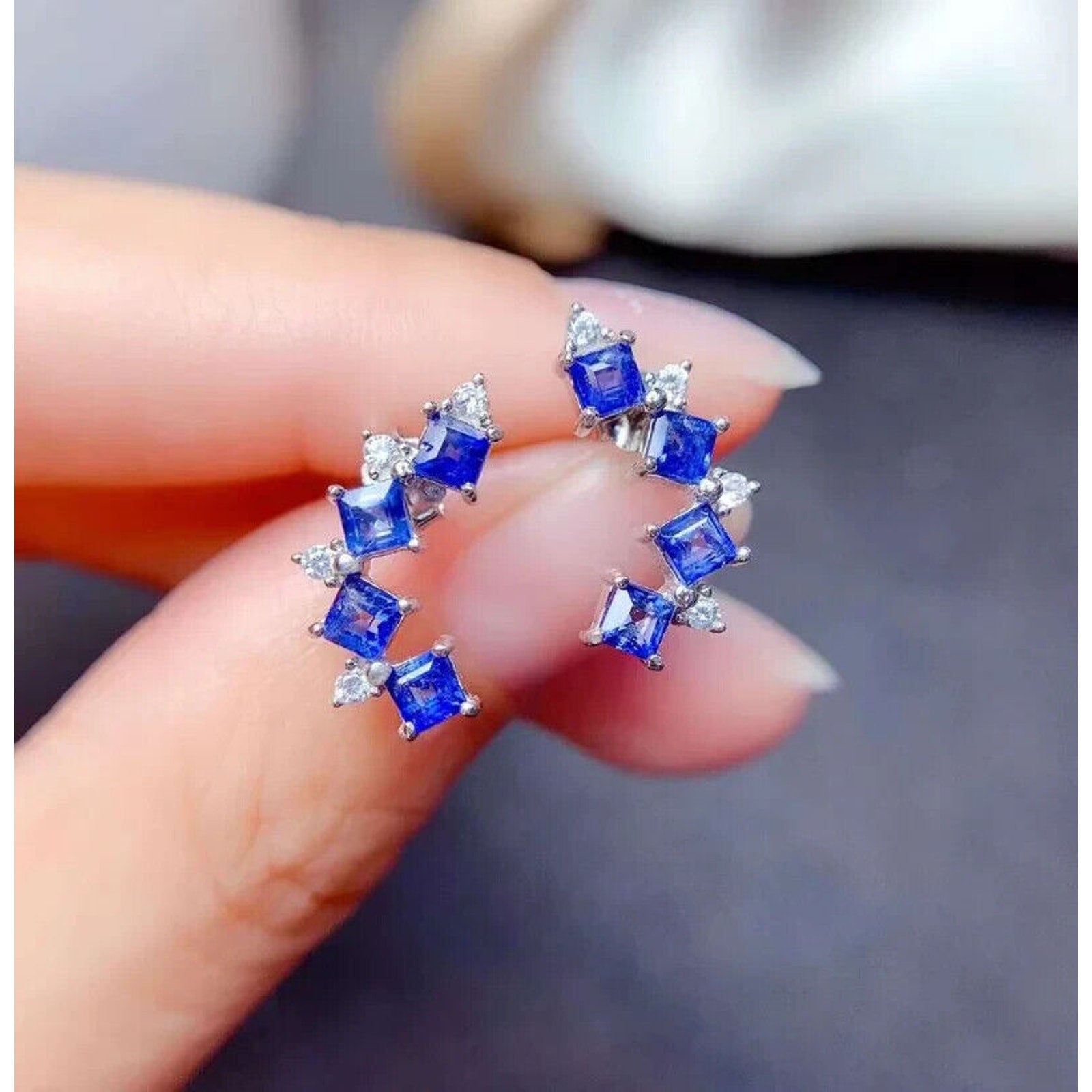 Sapphire Earrings, Natural Sapphire Stud Earrings, Sapphire Stud Earrings, Sterling Silver Sapphire Earrings, Sapphire, Natural Sapphire Earrings, 925 Sterling Silver, Blue Sapphire Earrings, Natural Blue Sapphire Earrings, Natural Blue Sapphire, Blue Sapphire, Bright Blue Sapphire, 925 Sterling Silver, Sapphire Earrings, Dainty, Dainty Stud Earrings, Dainty Sapphire Earrings, Women’s Sapphire Earrings, Anniversary Gift Sapphire, Sapphire September Birthstone, September Birthstone Sapphire, Sapphire Studs