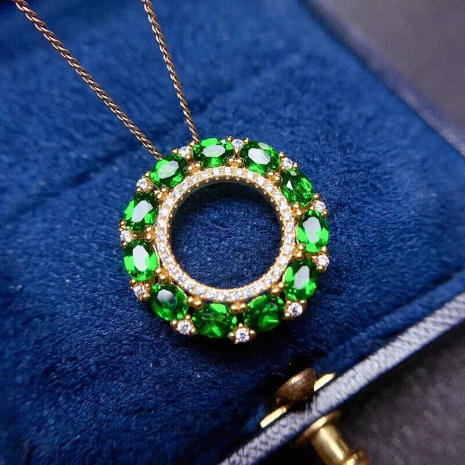 Chrome Diopside Pendant Necklace, Natural Diopside Gemstone Pendant 925 Sterling