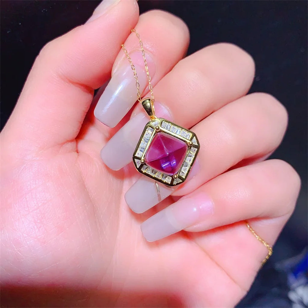 Women's Sugarloaf Amethyst Pendant Necklace, Natural Amethyst Pendant