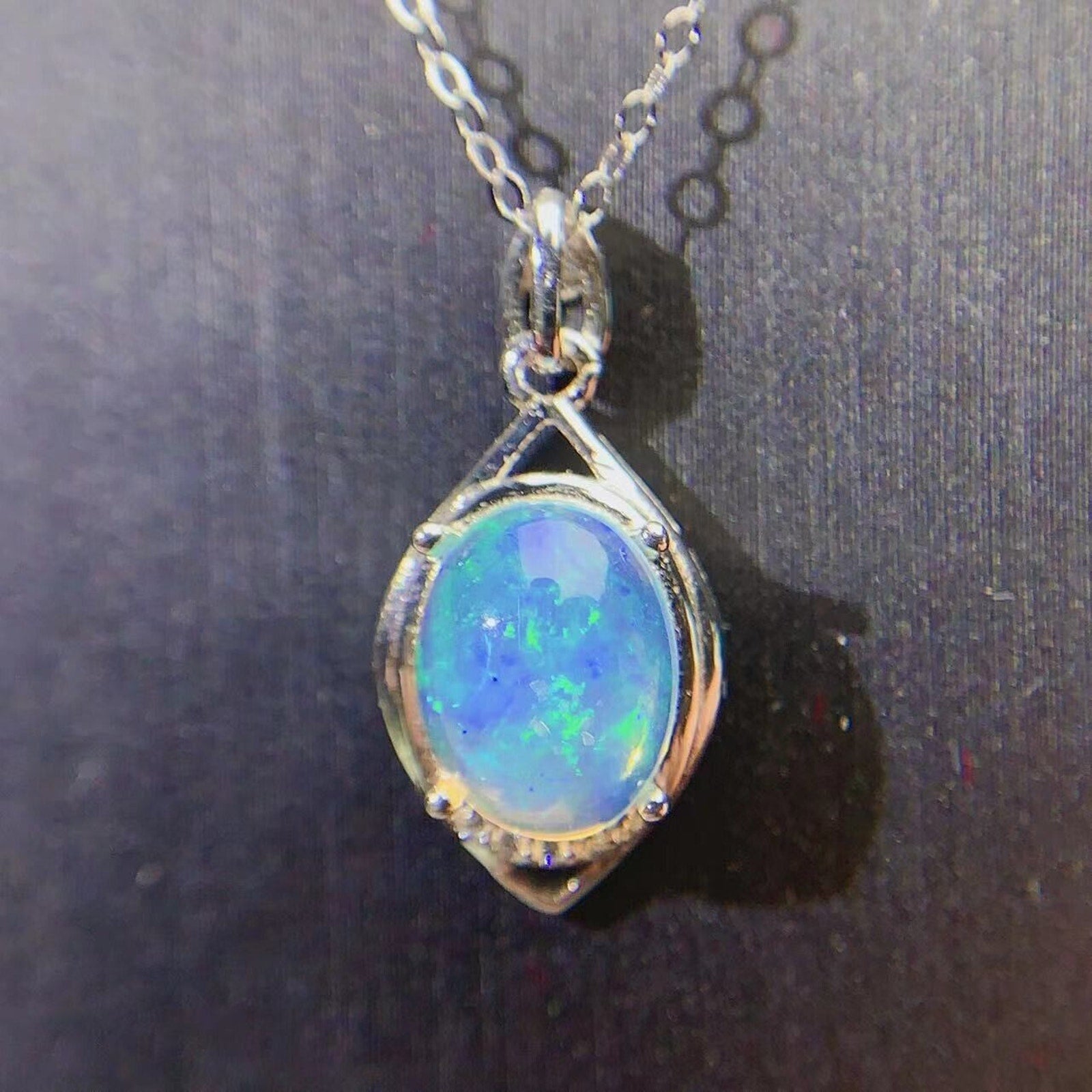 Natural Fire Opal Pendant Necklace, Women's Opal Necklace Sterling Silver