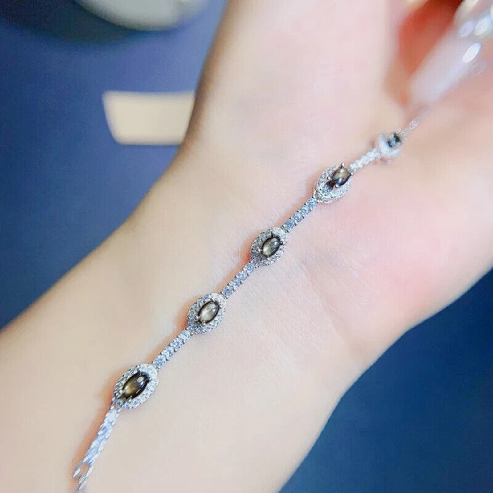 Dainty Star Sapphire Bracelet, Natural Star Sapphire Tennis Bracelet 3x5mm