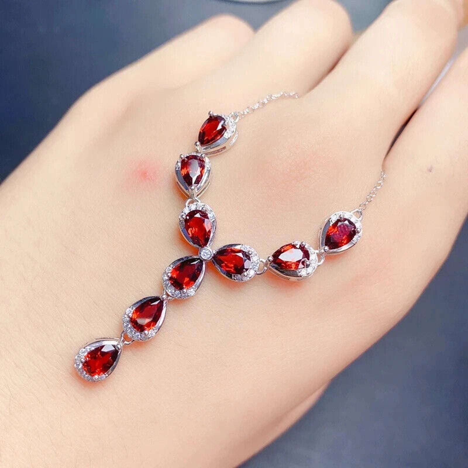 Natural Red Garnet Statement Necklace, Red Garnet Gemstone Necklace January