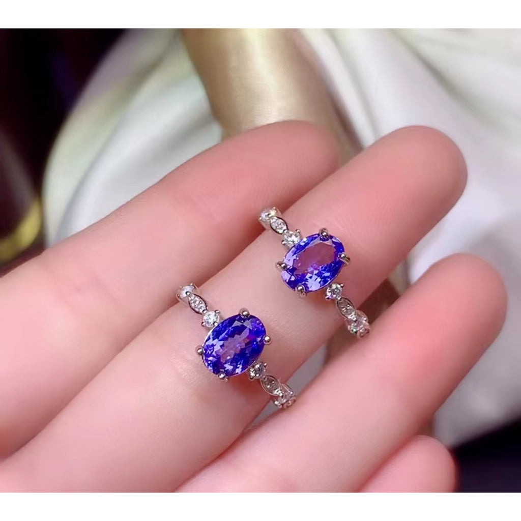 Tanzanite Ring, Natural Tanzanite Sterling Silver Ring, Purple Tanzanite Ring