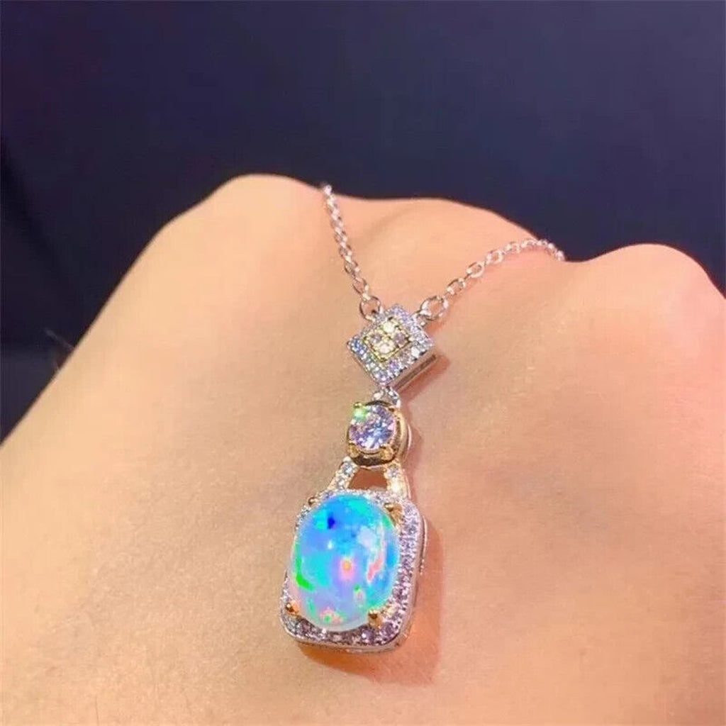 Opal Pendant Necklace, White Opal Stone, Opal Stone Pendant, Fire Opal