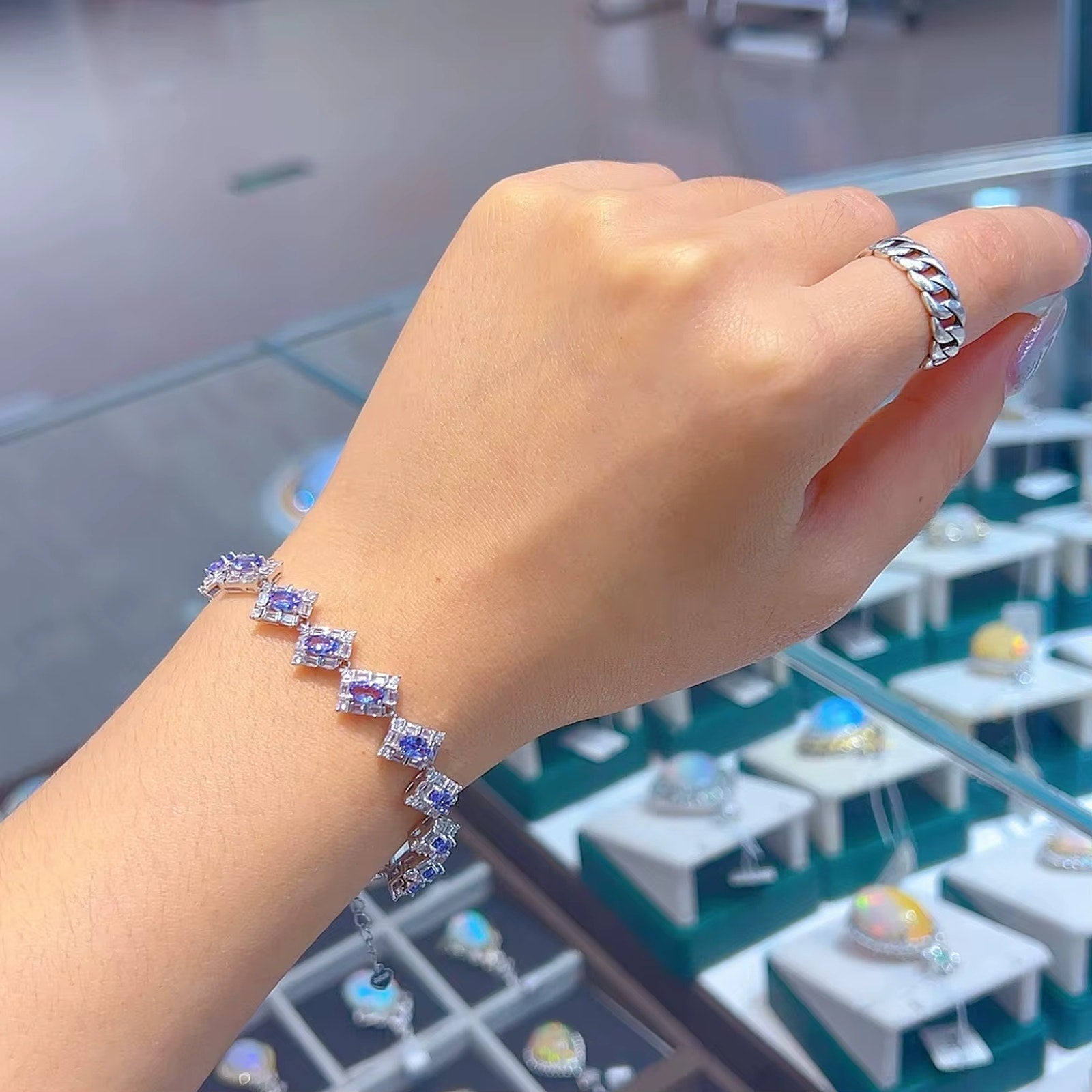 Natural Purple Tanzanite Tennis Bracelet VVS Grade 925 Sterling Silver