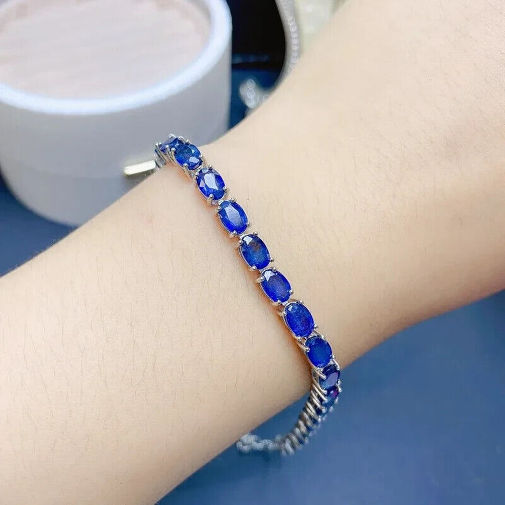 Natural Sapphire Tennis Bracelet, Women's Blue Sapphire Bracelet Platinum