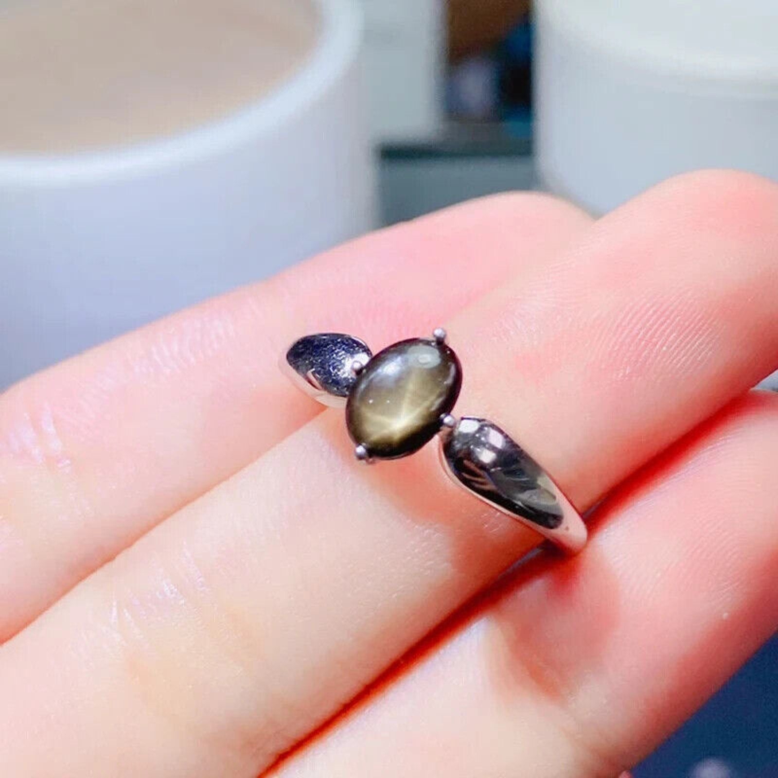 Star Sapphire, Natural Star Sapphire Ring, Star Light Sapphire Ring 925 Sterling