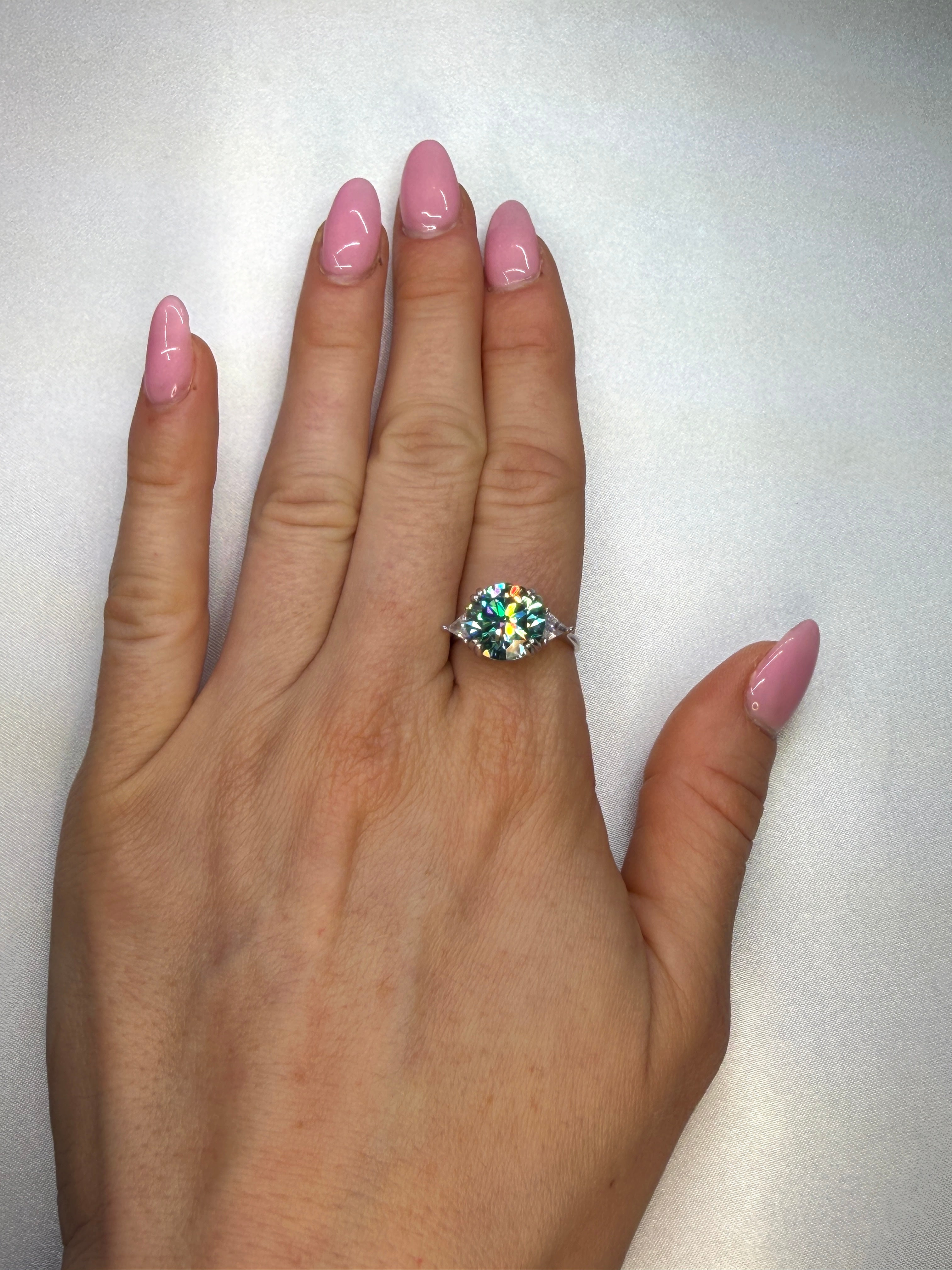 VVS1 5 Carat Green Moissanite Cocktail Ring Platinum Plated