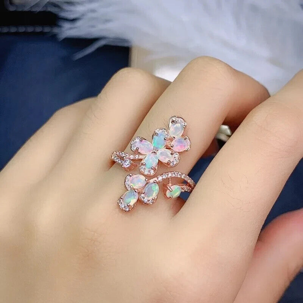 Natural White Fire Opal Full Finger Ring 925 Sterling Silver