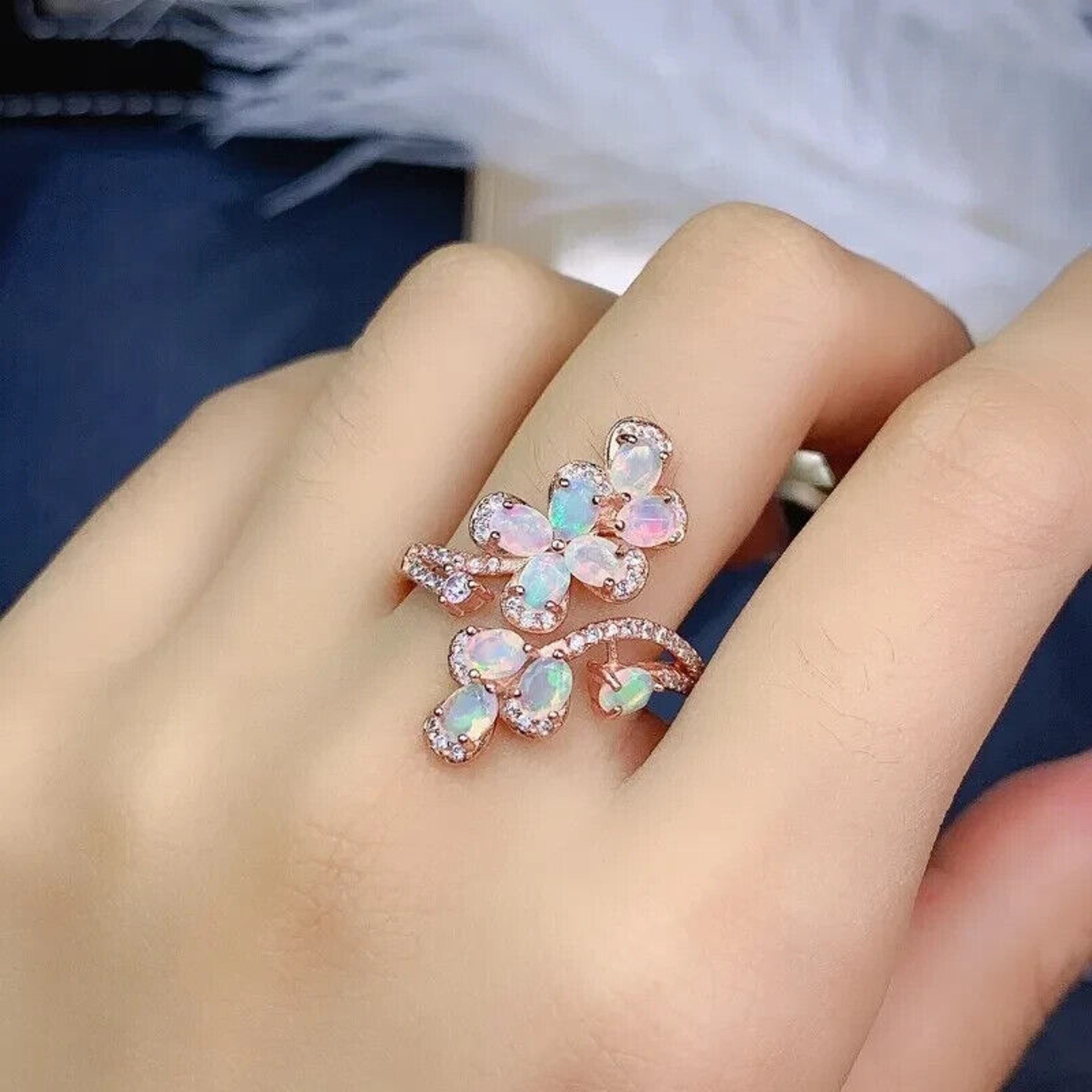 Natural White Fire Opal Full Finger Ring 925 Sterling Silver