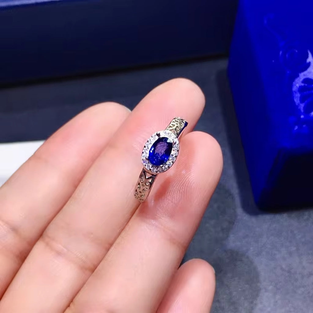 Mens Natural Sapphire Band Ring 4x6mm, Sterling Silver Mens Sapphire Ring