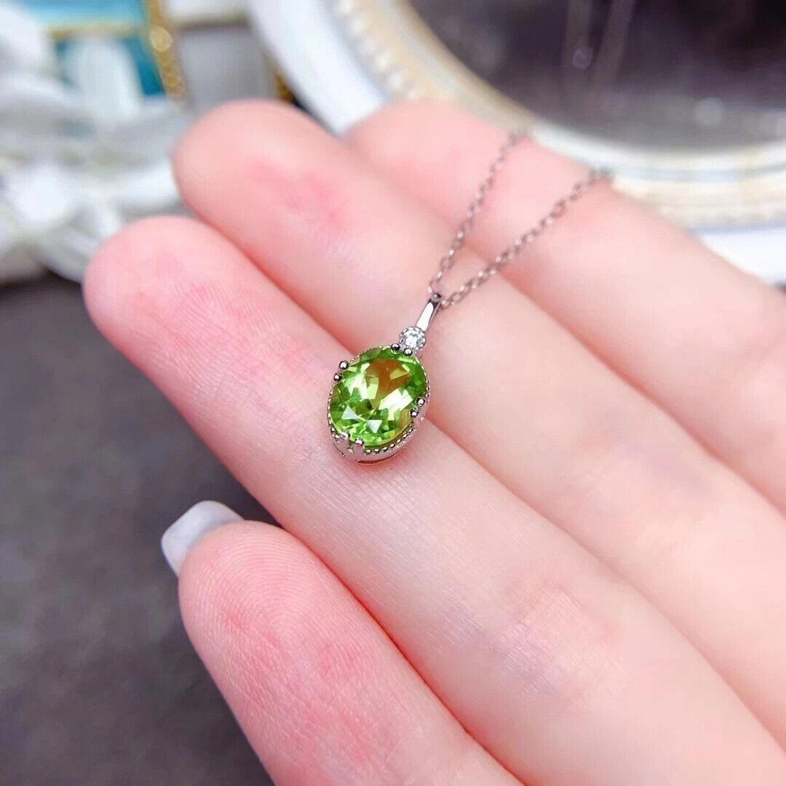 Peridot Gemstone Pendant Necklace, August Birthstone Peridot Pendant