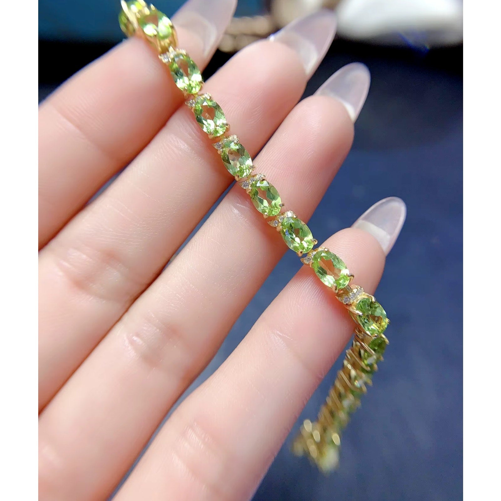 Natural Peridot August Birthstone Tennis Bracelet 925 Sterling Silver