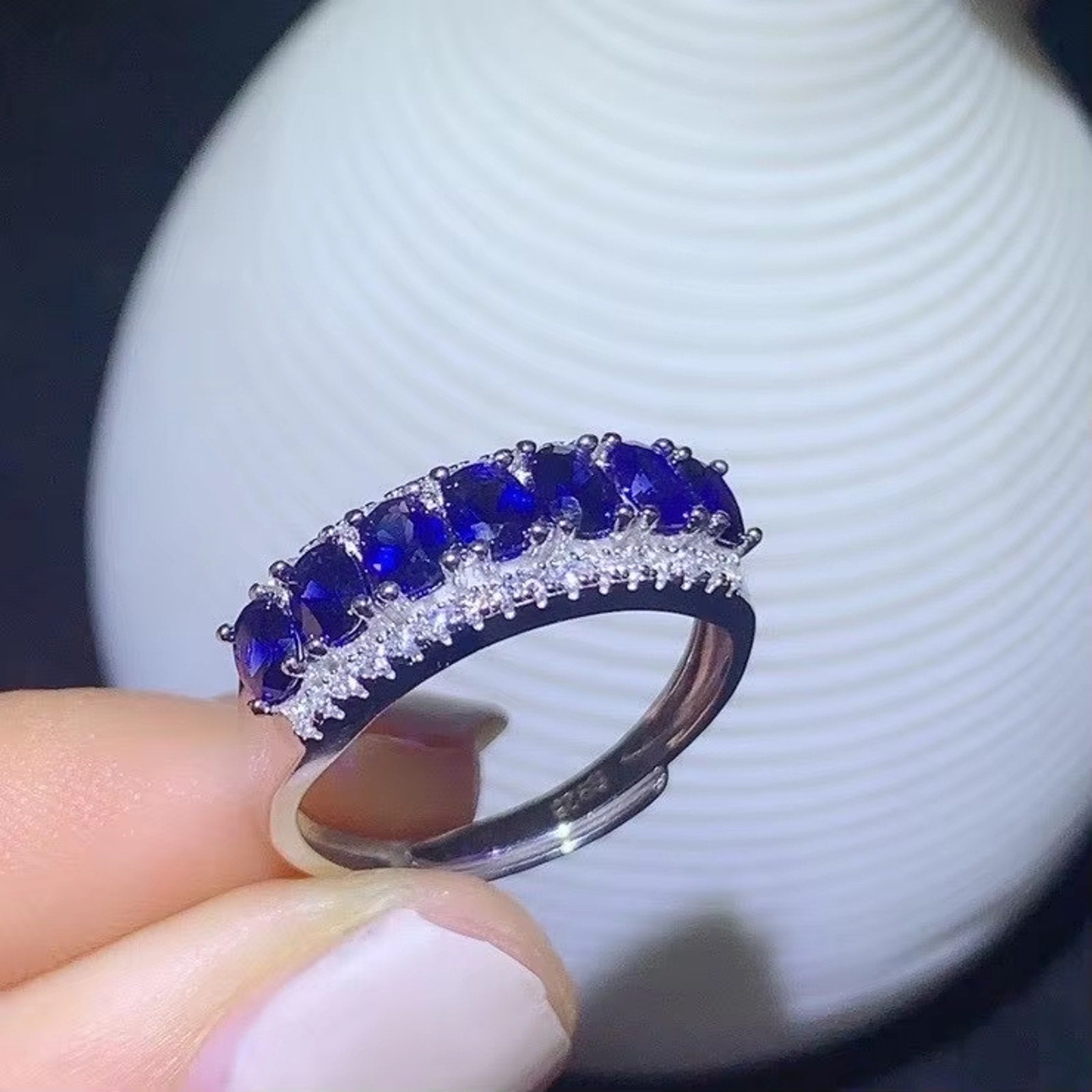 Blue Sapphire Band Ring 925 Sterling Silver, Natural Sapphire Ring