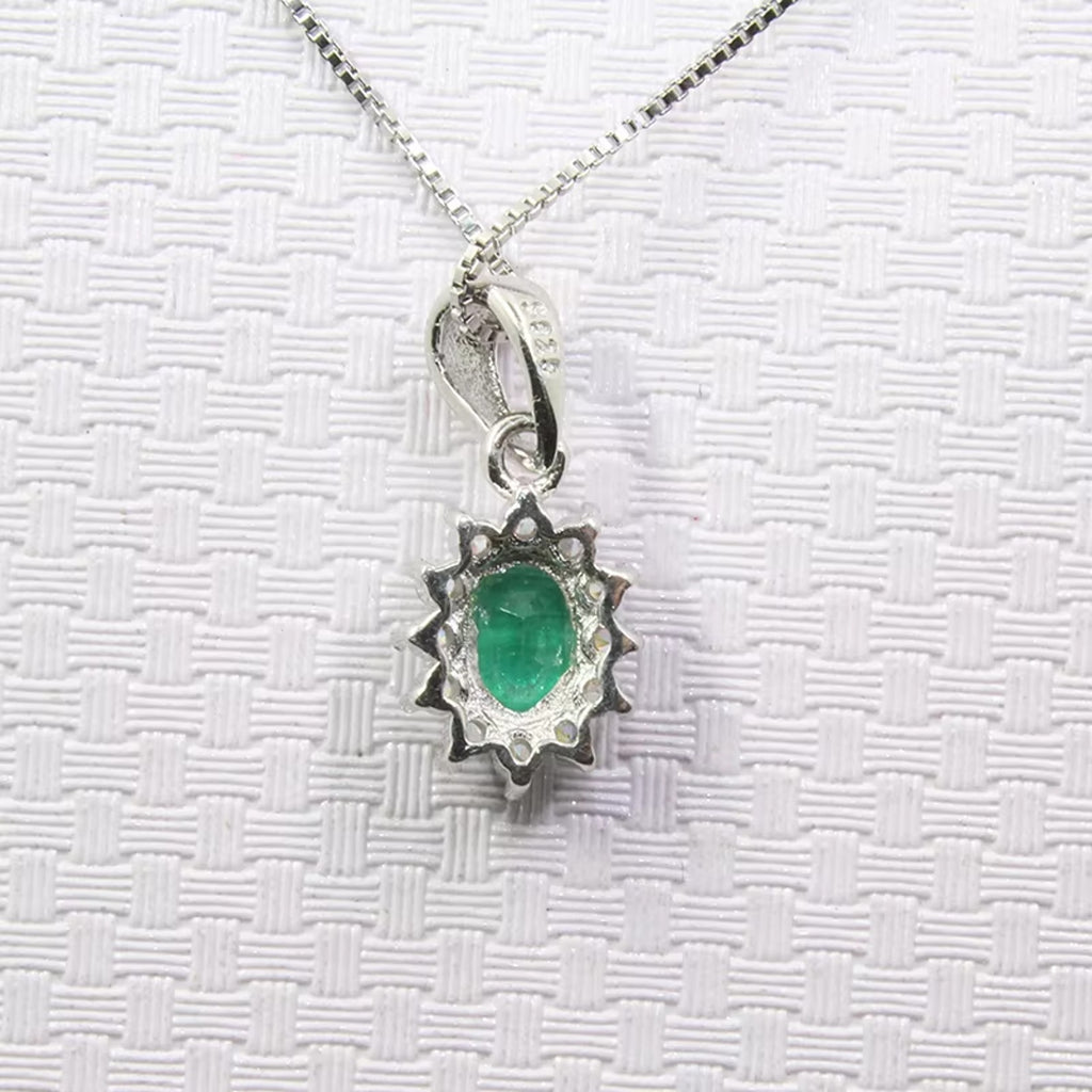 Natural Emerald Pendant Necklace, Genuine Emerald Necklace Sterling Silver 4x6mm
