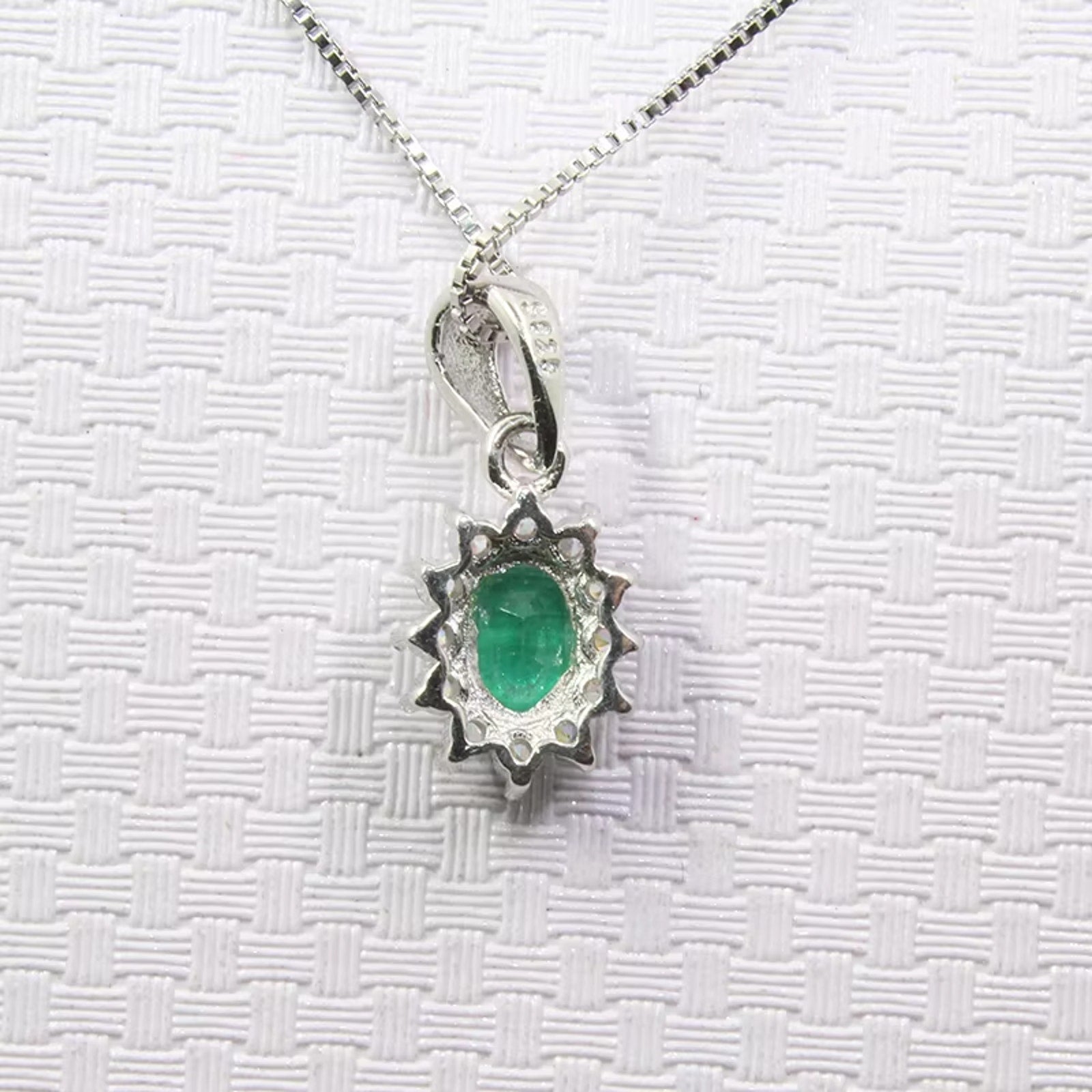 Natural Emerald Pendant Necklace, Genuine Emerald Necklace Sterling Silver 4x6mm