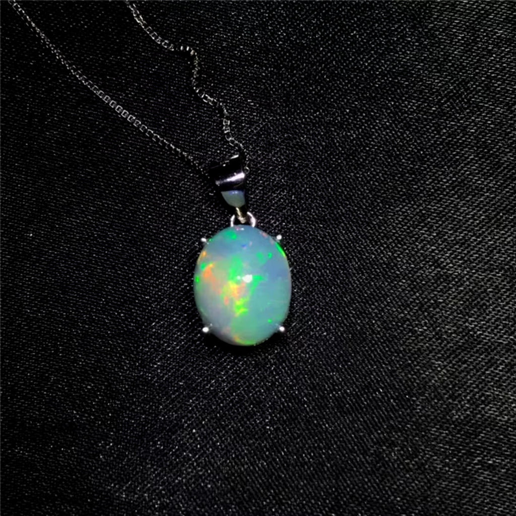 Natural Fire Opal Pendant Necklace, Women's Opal Pendant Necklace 9x11mm