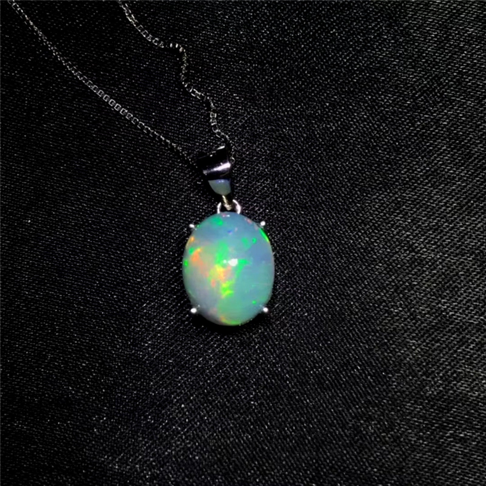 Natural Fire Opal Pendant Necklace, Women's Opal Pendant Necklace 9x11mm